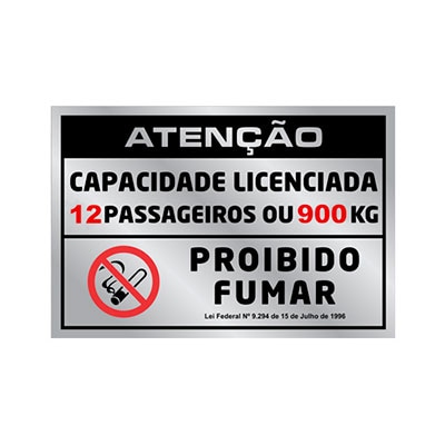 PLACA DE SINALIZAÇÃO -LOTAÇÃO 12 PASSAG./NÃO FUMAR- 105 X 155MM