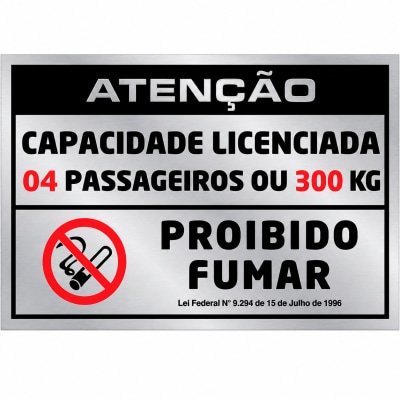 PLACA DE SINALIZAÇÃO -LOTAÇÃO 04 PASS./NÃO FUMAR- 105 X 155MM